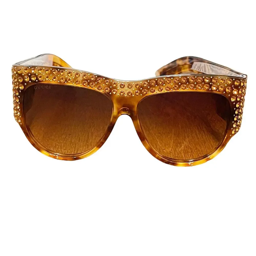 GUCCI AUTHENTIC HOLLYWOOD FOREVER 0144 Brown Gold Crystal Sunglasses GG0144S 003 - Picture 6 of 11